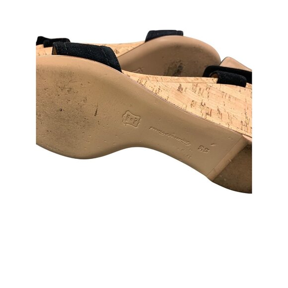Gianvito Rossi Black Suede & Cork Wedge Sandals With Ankle Strap For Women Size - Picture 5 of 8